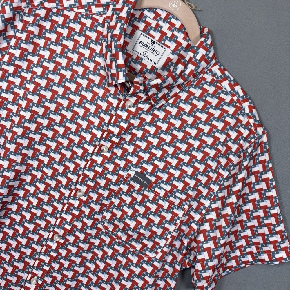 Burlebo Performance Button Up Shirt Mens Sz L Red Lone Star State Golf NWOT